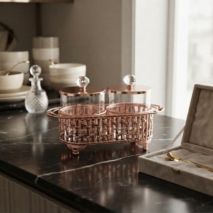 Gold Cutwork Condiment Jar Set with Stand