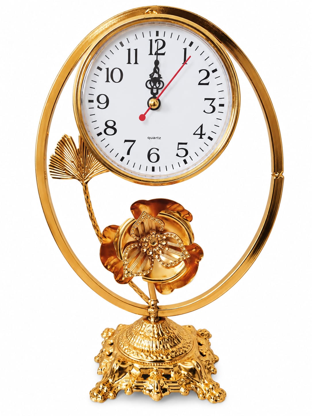 Gold Floral Circular Frame Desk Clock