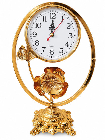 Gold Floral Circular Frame Desk Clock