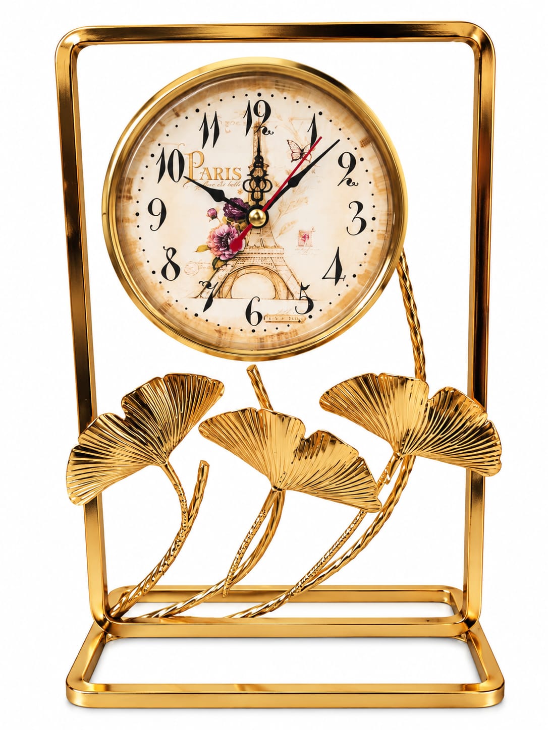 Ginkgo Leaf Design Gold Desk Clock