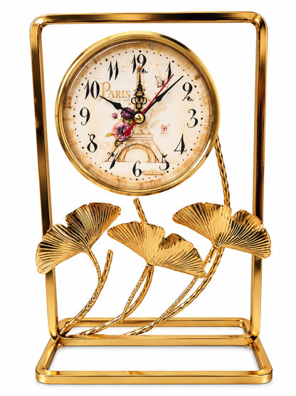 Ginkgo Leaf Design Gold Desk Clock
