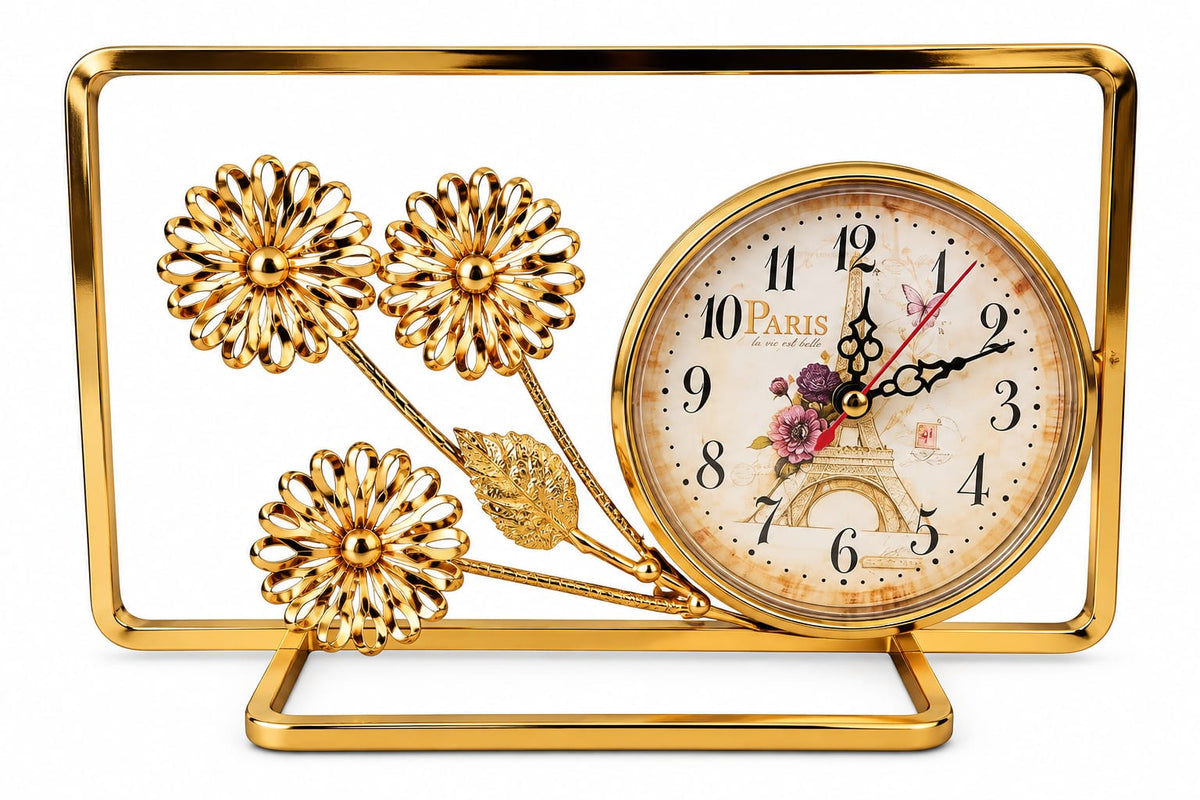Gold Floral Accent Desk Clock
