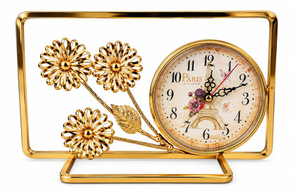 Gold Floral Accent Desk Clock
