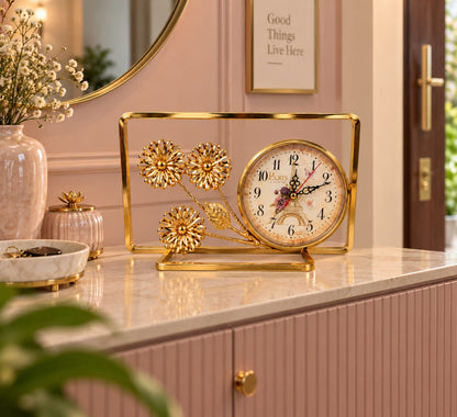 Gold Floral Accent Desk Clock