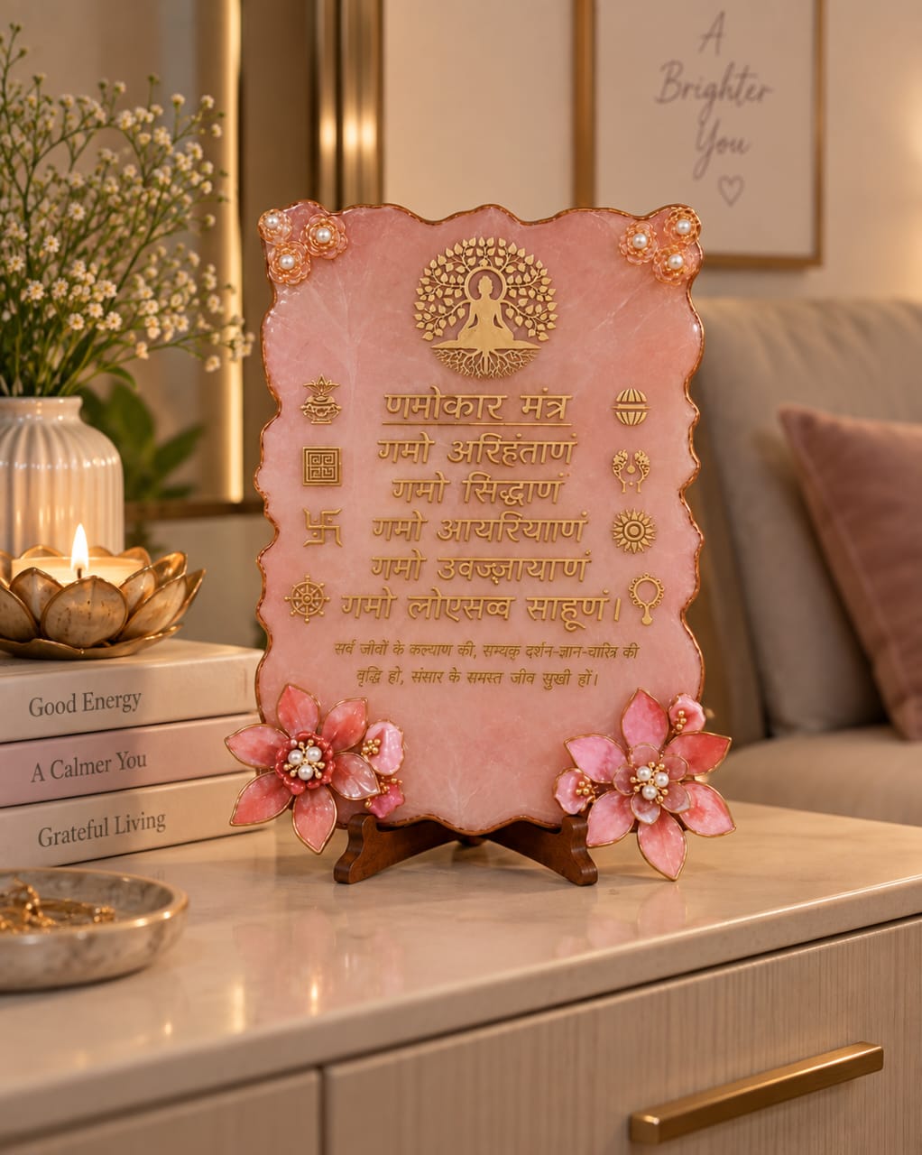 Handcrafted Pink Resin Spiritual Plaque