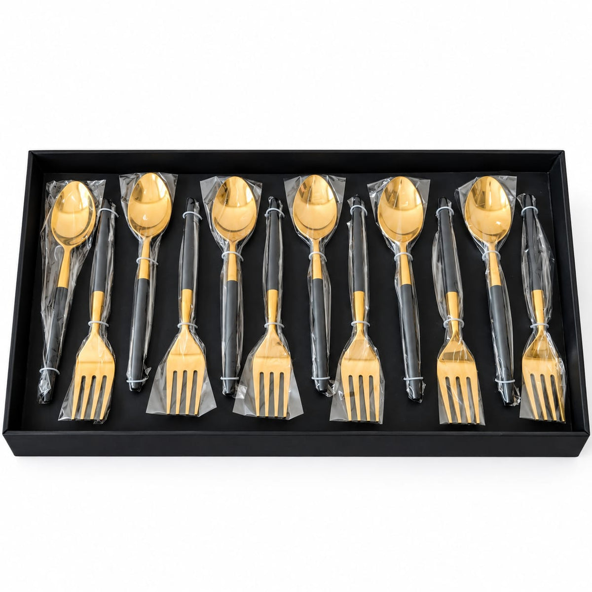 Gold and Black Handle Cutlery Set