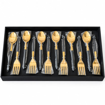 Gold and Black Handle Cutlery Set