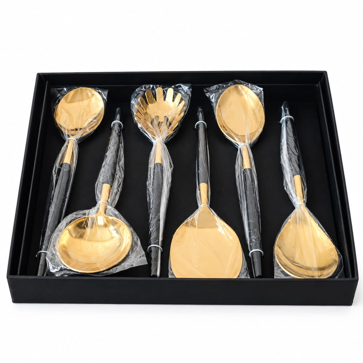 Gold and Black Handle Kitchen Serving Utensils Set