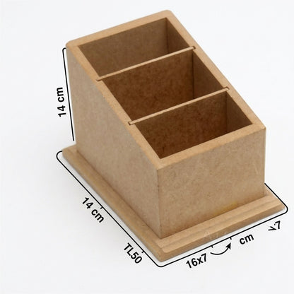 Natural Wooden Three-Compartment Desk Organizer