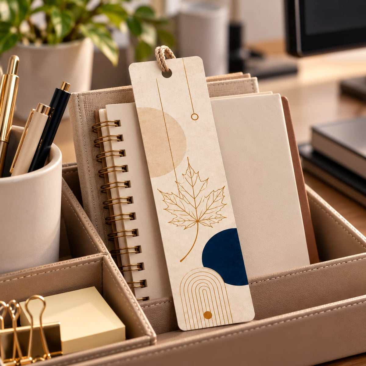 Beige and Minimalist Leaf Bookmark