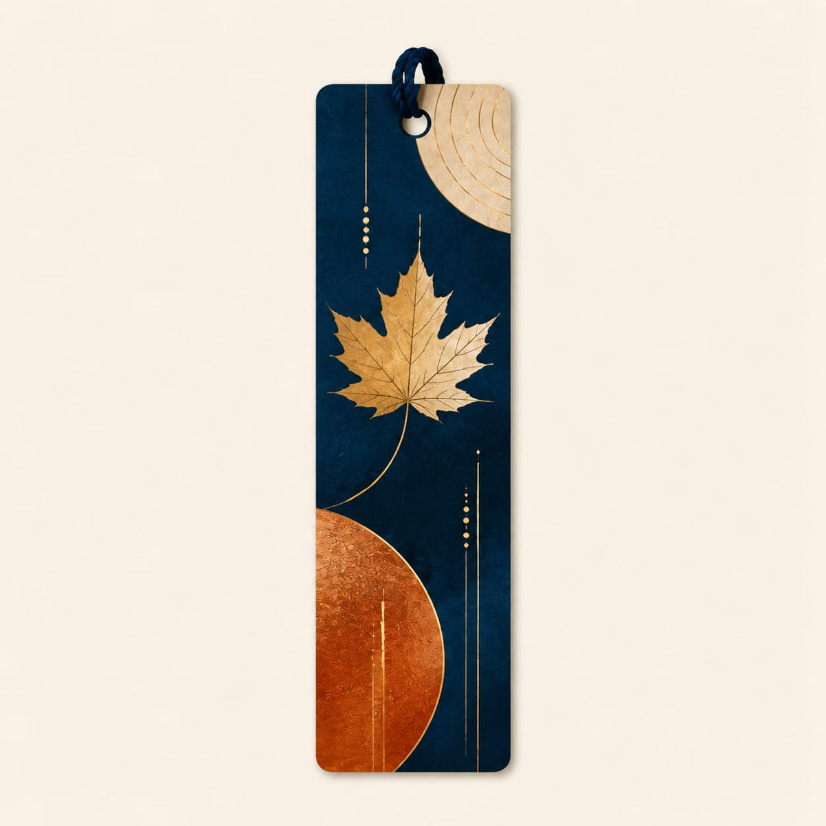 Midnight Blue and Golden Leaf Bookmark