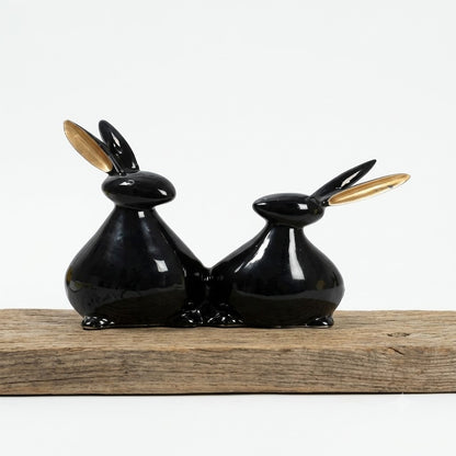 Black and Gold Rabbit Figurine Set