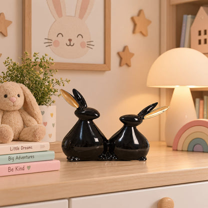 Black and Gold Rabbit Figurine Set