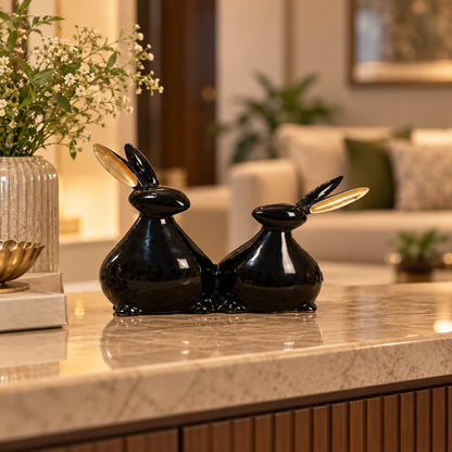 Black and Gold Rabbit Figurine Set