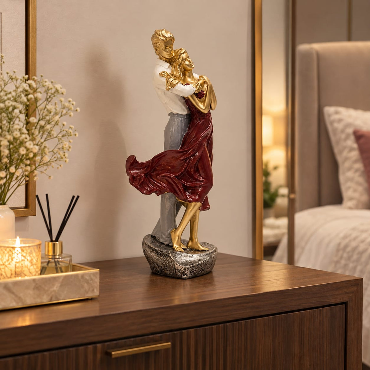 Romantically Embracing Couple Figurine