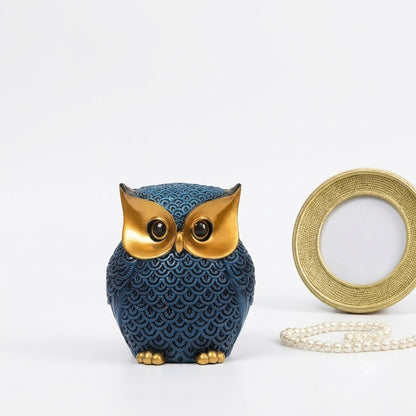 Blue and Gold Textured Owl Figurine | Wise Owl Showpiece for Living Room & Study Table Decor