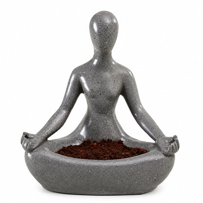 Meditating Yogi Figurine Planter Pot | Grey Speckled Yoga Pose Pot for Living Room & Home Decor