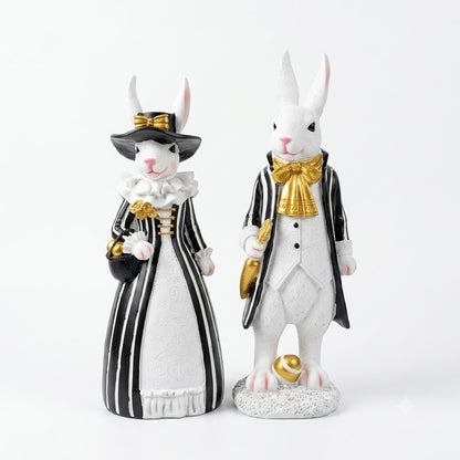 Dressed Rabbit Couple Figurine Set