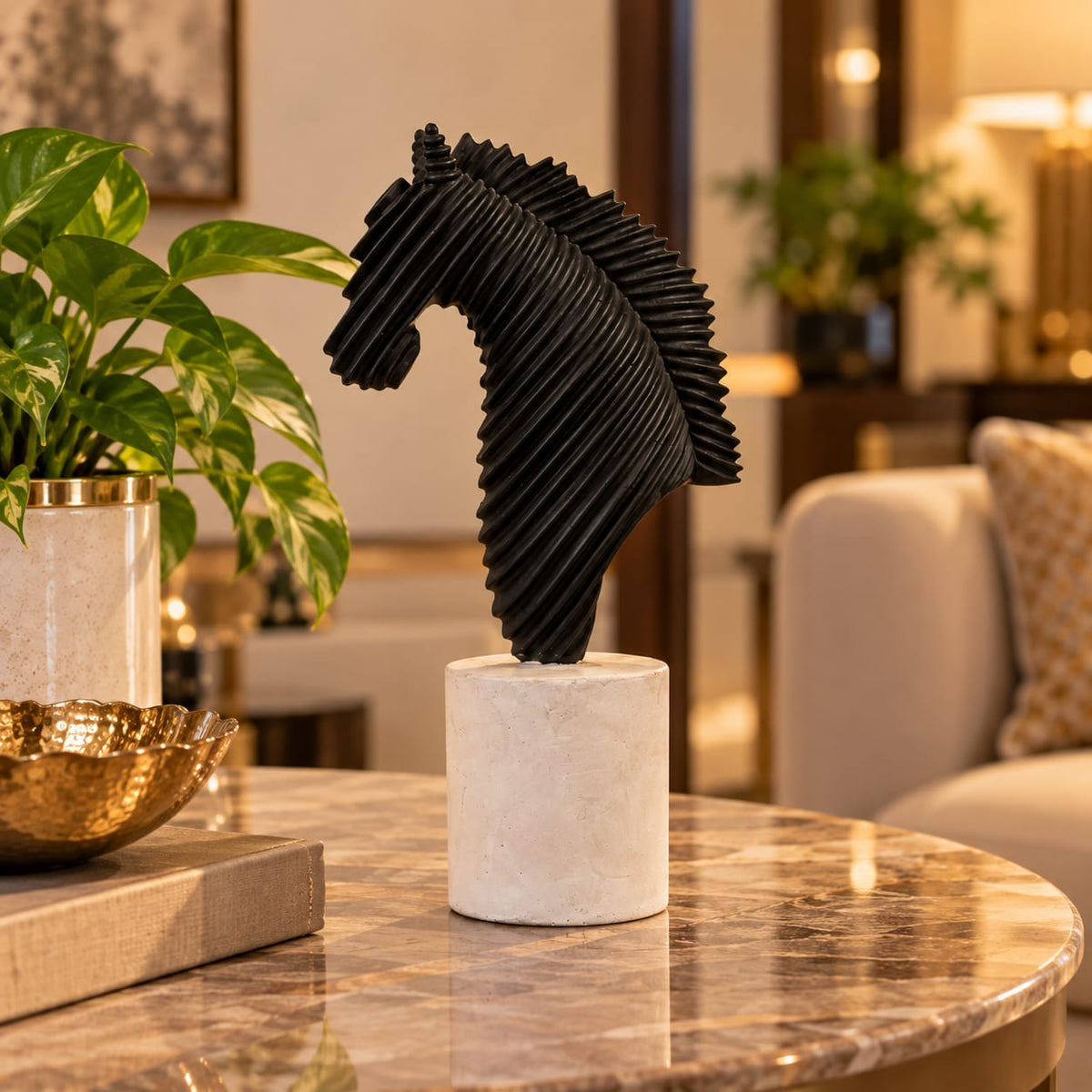 Aesthetic Black & White Equestrian Showpiece for Living Room & Home Decor
