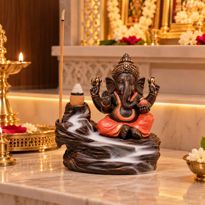 Lord Ganesha Backflow Incense Burner & Stick Holder | Divine Yoga Pose Ganpati Idol for Home Temple & Living Room Decor