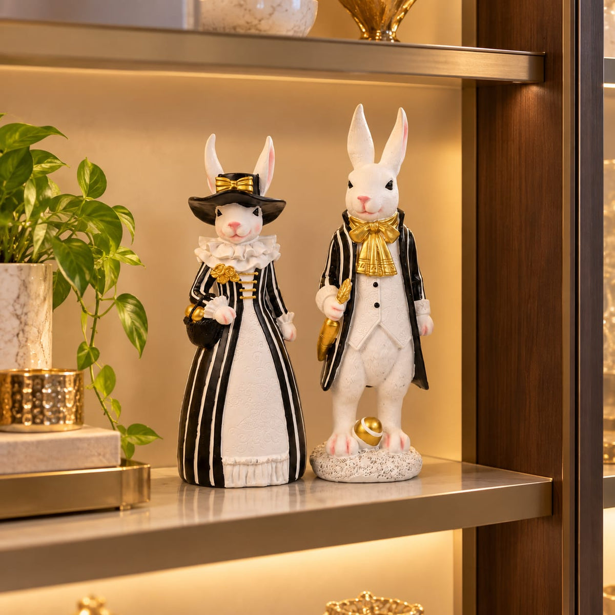 Dressed Rabbit Couple Figurine Set