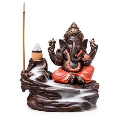 Lord Ganesha Backflow Incense Burner & Stick Holder | Divine Yoga Pose Ganpati Idol for Home Temple & Living Room Decor