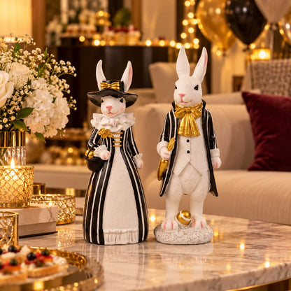 Dressed Rabbit Couple Figurine Set