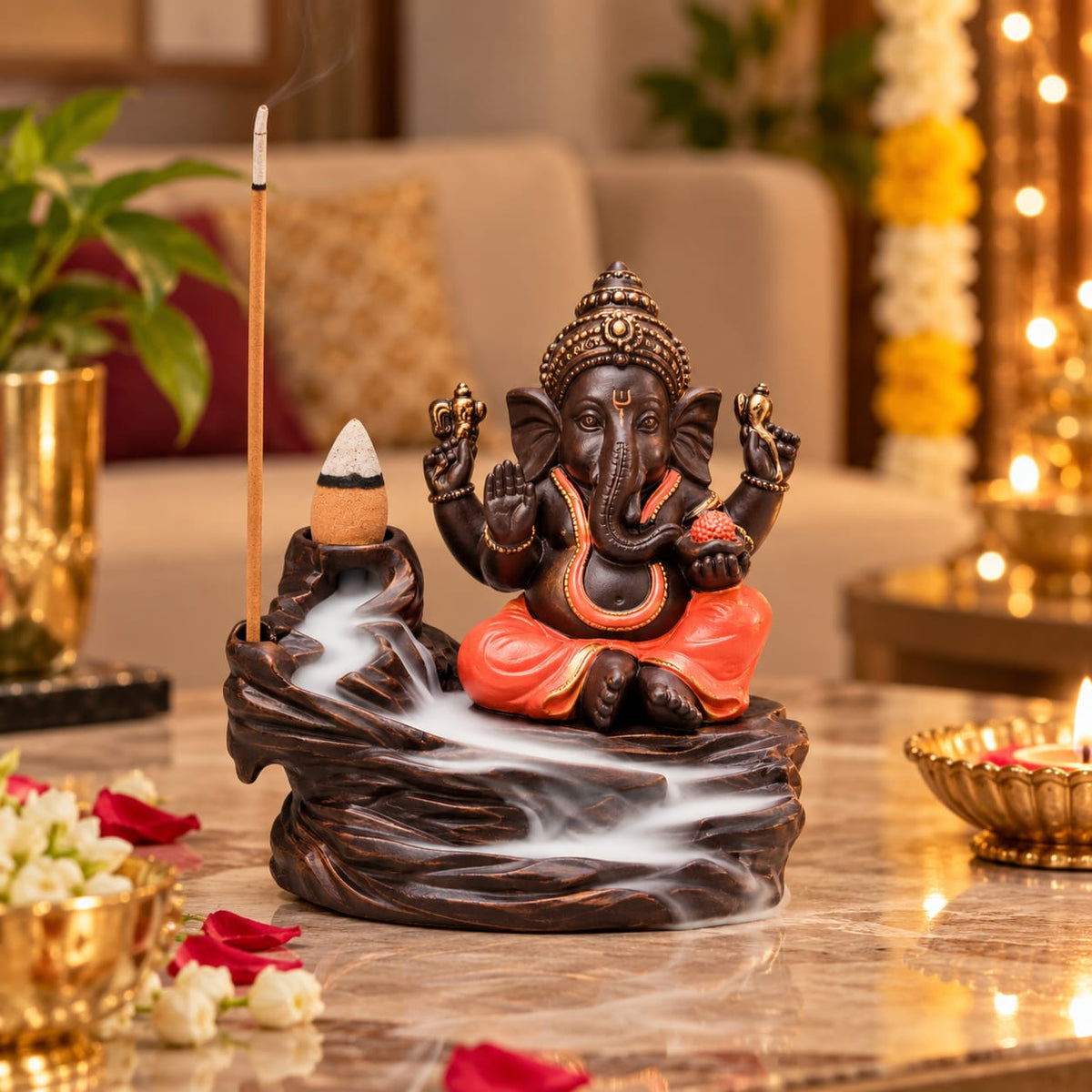 Lord Ganesha Backflow Incense Burner & Stick Holder | Divine Yoga Pose Ganpati Idol for Home Temple & Living Room Decor