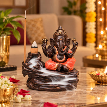 Lord Ganesha Backflow Incense Burner & Stick Holder | Divine Yoga Pose Ganpati Idol for Home Temple & Living Room Decor