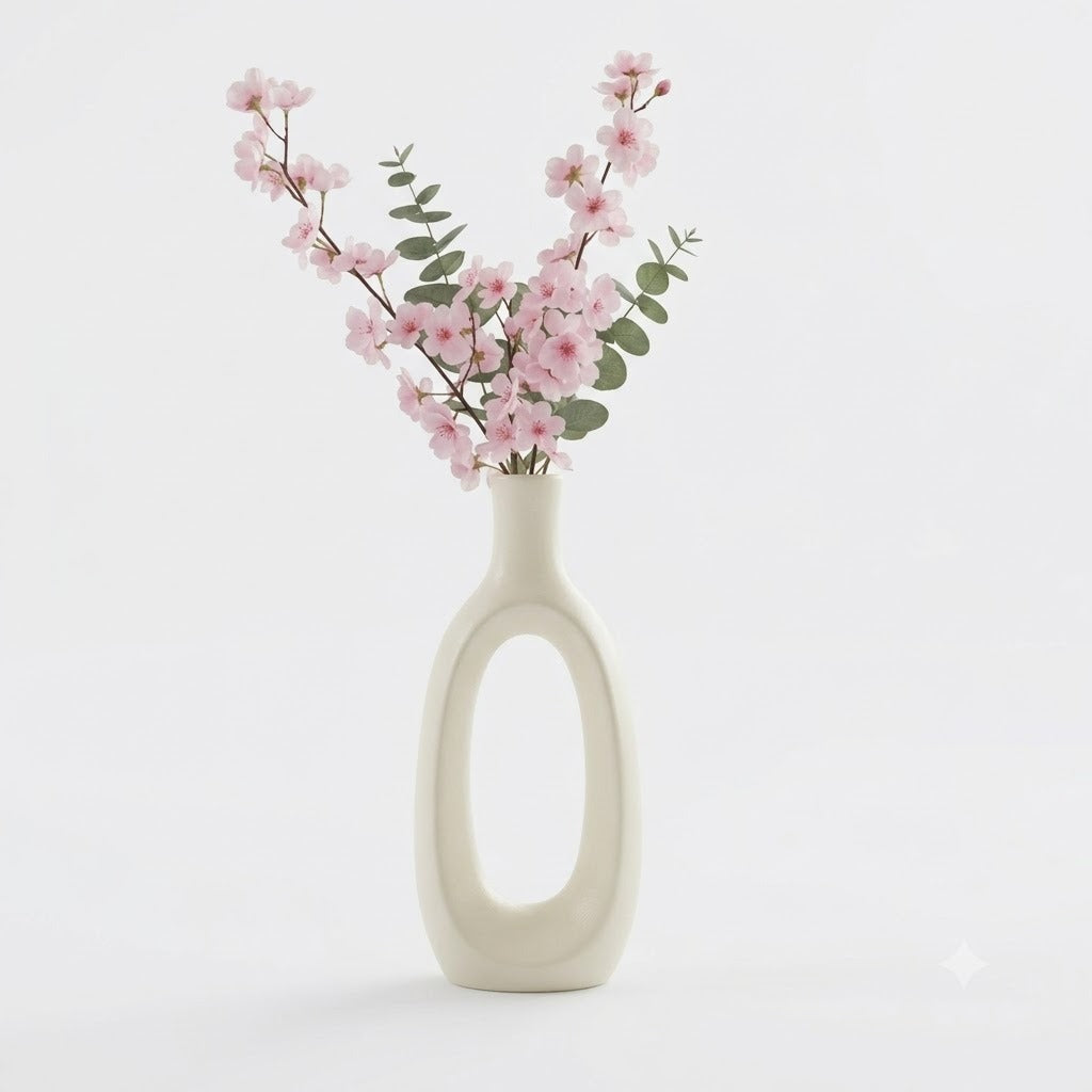 Aesthetic Cream Hollow Ring Pot for Living Room & Home Decor