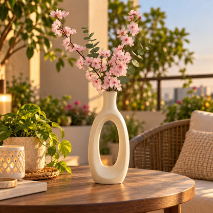 Aesthetic Cream Hollow Ring Pot for Living Room & Home Decor