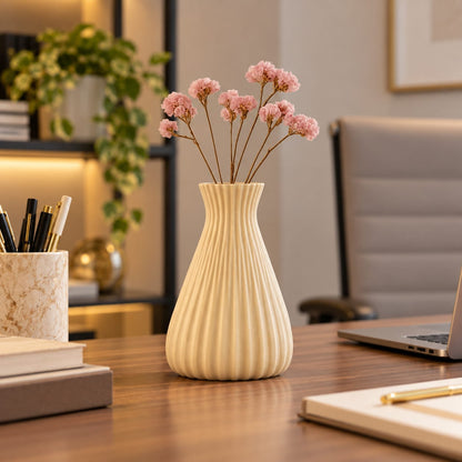 Aesthetic Cream Fluted Pot for Office Desk & Home Decor
