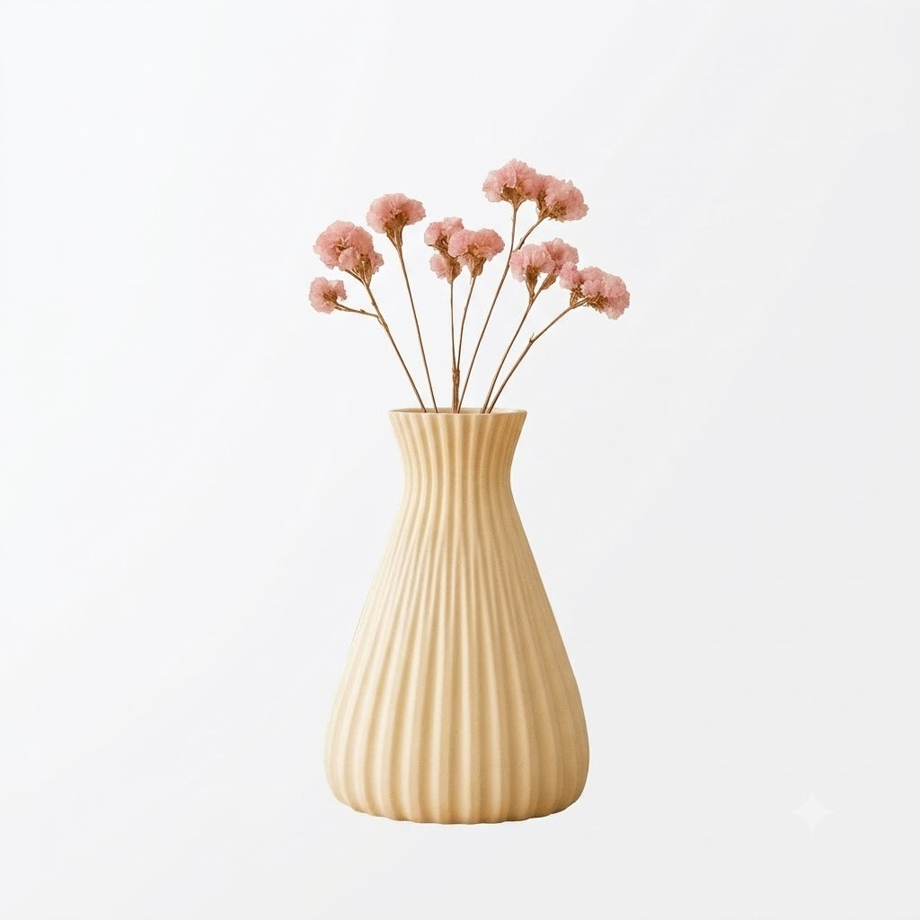 Aesthetic Cream Fluted Pot for Office Desk & Home Decor