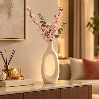 Aesthetic Cream Hollow Ring Pot for Living Room & Home Decor