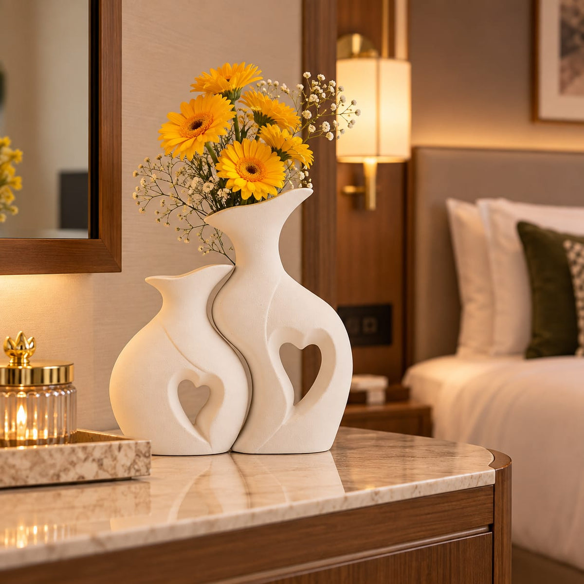 Aesthetic Cream Couple Pot Set for Living Room & Home Decor