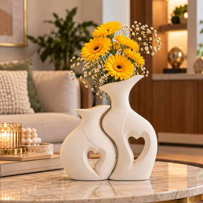 Aesthetic Cream Couple Pot Set for Living Room & Home Decor