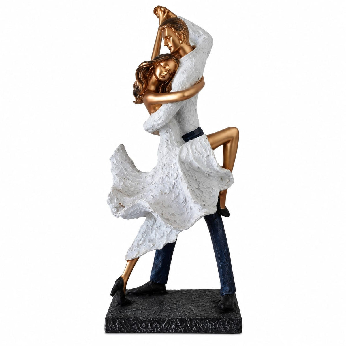 Romantic Dancing Couple Figurine | Elegant White & Gold Anniversary Showpiece for Living Room & Bedroom Decor