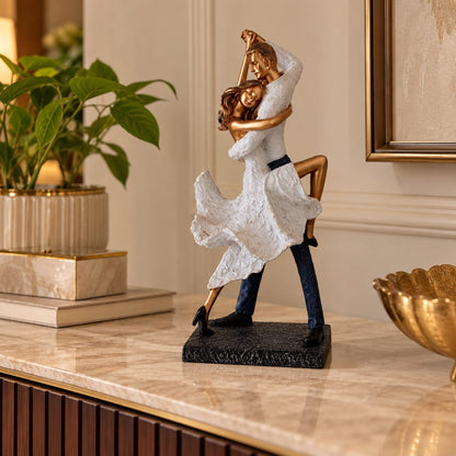 Romantic Dancing Couple Figurine | Elegant White & Gold Anniversary Showpiece for Living Room & Bedroom Decor