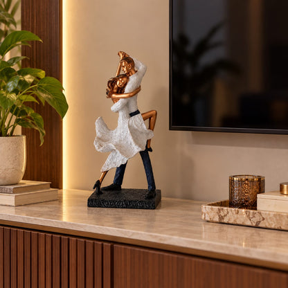 Romantic Dancing Couple Figurine | Elegant White & Gold Anniversary Showpiece for Living Room & Bedroom Decor
