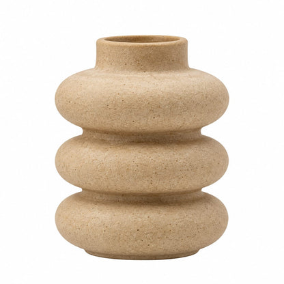 Stacked Ring Ceramic Flower Vase | Textured Beige Gourd-Style Pot for Living Room & Home Decor
