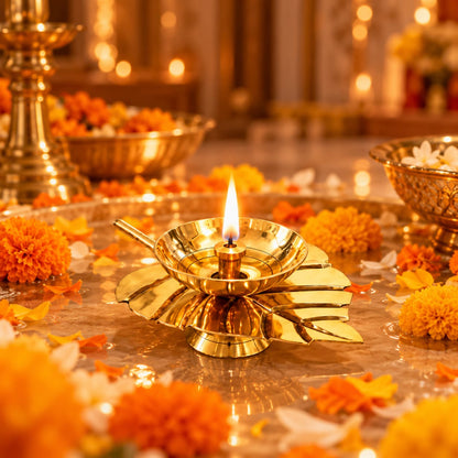 Leaf Akhand Diya Oil Lamp