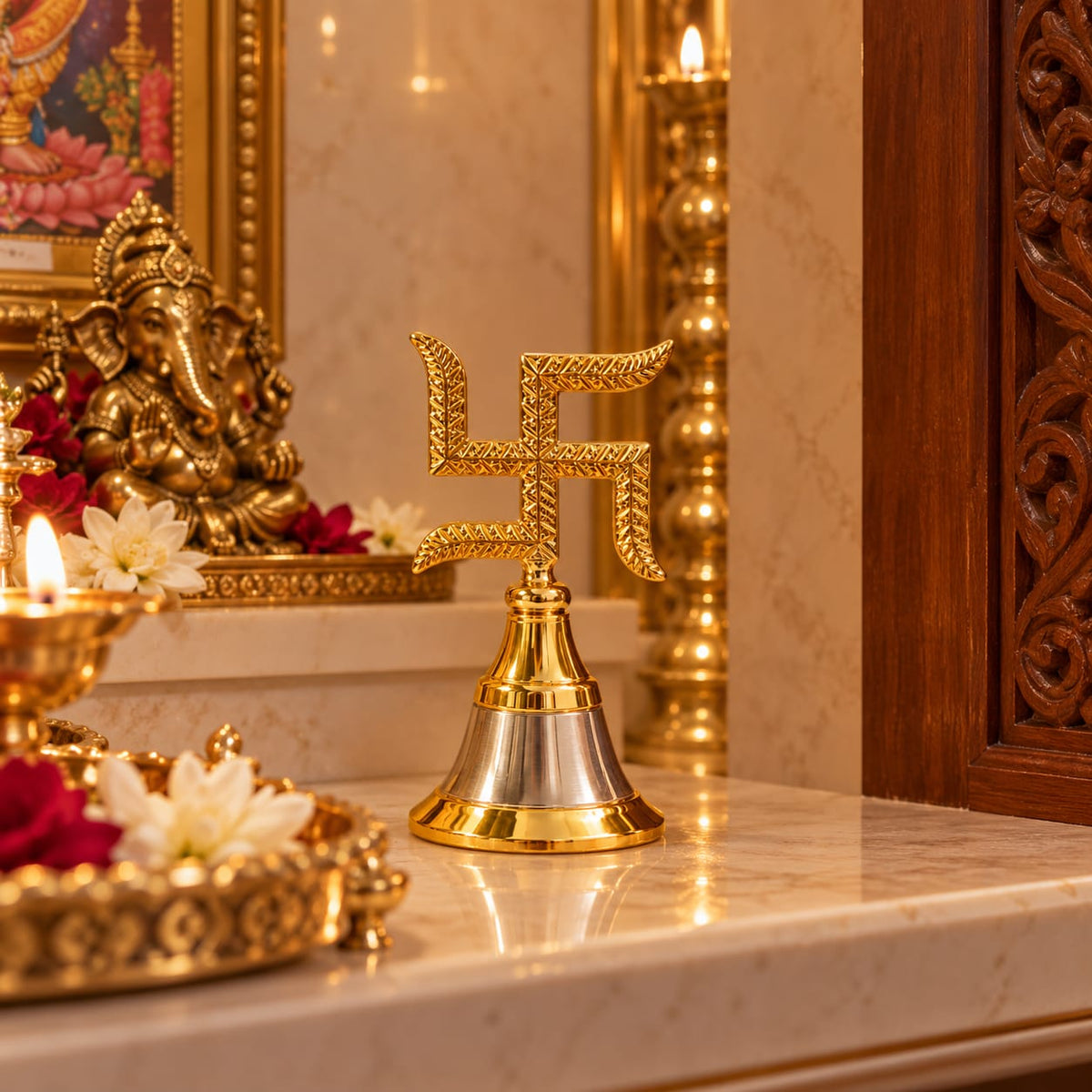 Swastik Symbol Bell Figurine