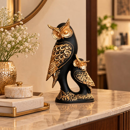 Black and Gold Owl Figurine Set
