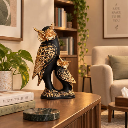 Black and Gold Owl Figurine Set