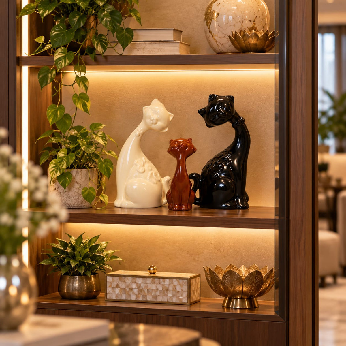 Ceramic Cat Trio Figurine Set