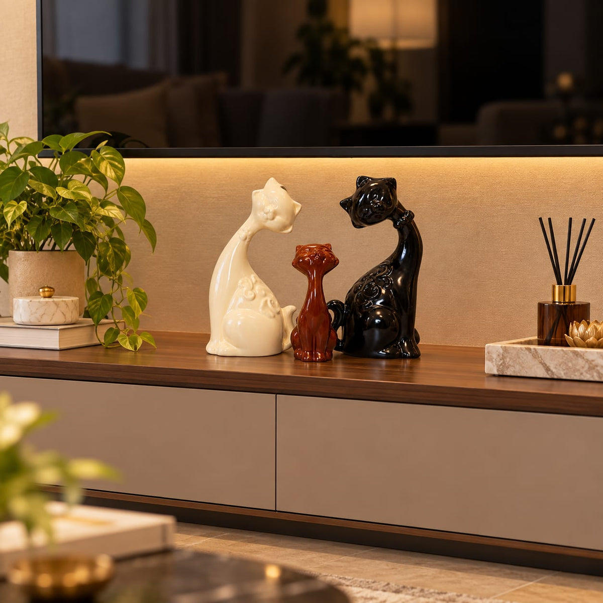 Ceramic Cat Trio Figurine Set