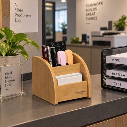 Compact Multi-Section Wooden Desk Organizer