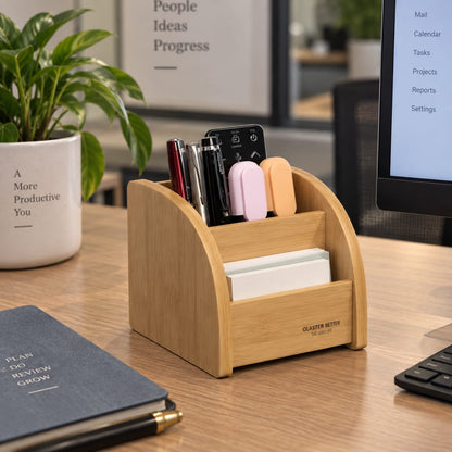 Compact Multi-Section Wooden Desk Organizer