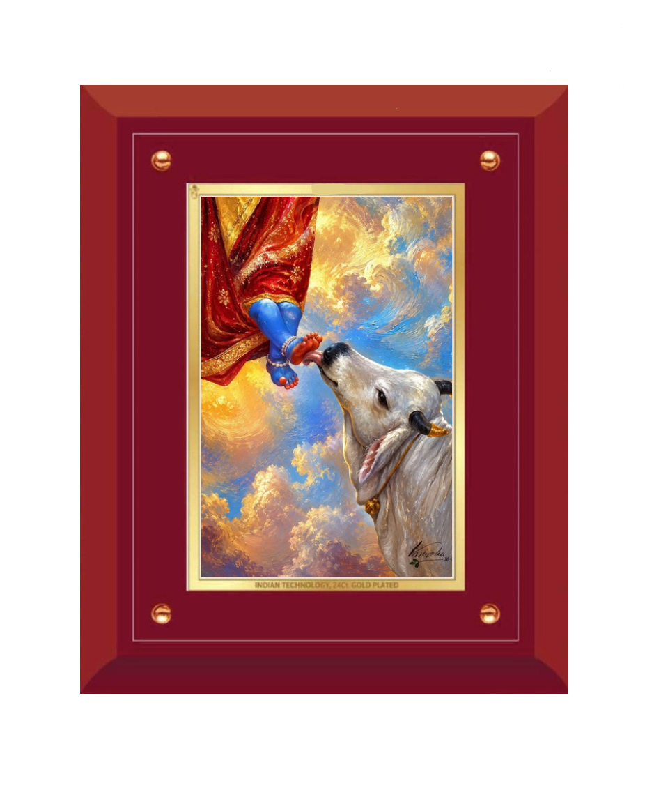 Divine Cow Blessing MDF Framed Art - close-up detail