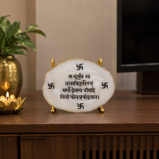 Divine Gayatri Mantra White Agate Table Accent